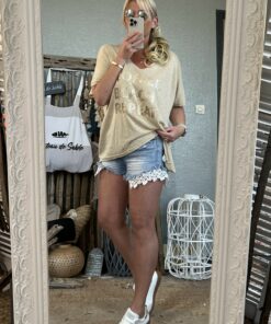 Pull pailleté oversize coffee beach repeat