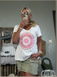 T-shirt rock blanc rose