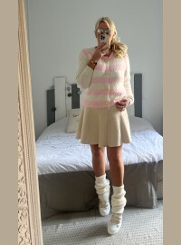 Gilet rayé écru rose