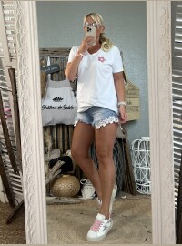 T-shirt Flowers blanc rose