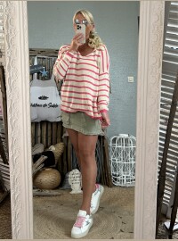 Pull marinière rose