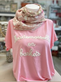 T-shirt Melle 40/44 rose blanc