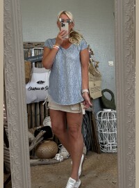 T-shirt lin pailleté bleu jean