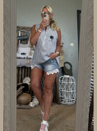 Top palmier bleu  gaze de coton