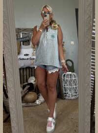 Top palmier celadon gaze de coton