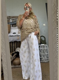 Pantalon fluide blanc doré