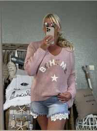 Pull bohème rose poudre
