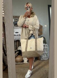 Cabas rayé beige