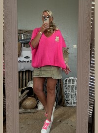 Pull amour 36/48 rose fluo doré