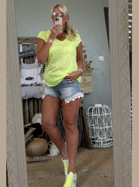 T-shirt lin pailleté jaune fluo