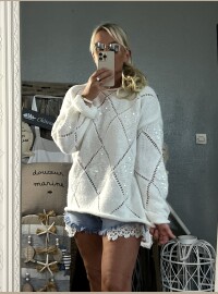 Pull blanc dentelle