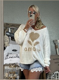 Pull Amour blanc lurex