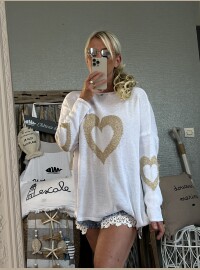 Pull blanc cœur lurex