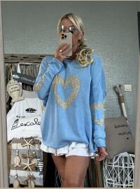 Pull bleu cœur lurex