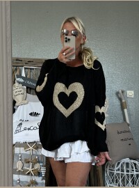 Pull noir cœur lurex