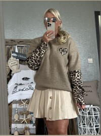 Pull cœur léopard taupe