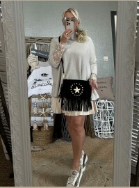 Pochette cuir frangée noir