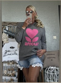 Pull amour gris fluo