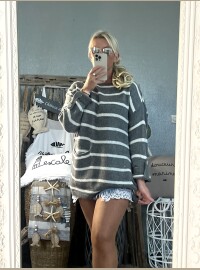 Pull marinière Oversize gris