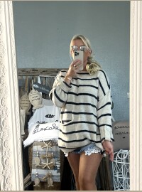 Pull marinière Oversize beige marine
