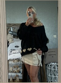 Pull noir cœur lurex