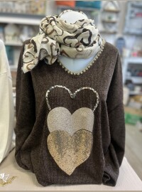 Pull cœurs chocolat 40-46