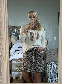 Pull fil love léopard beige