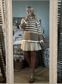 Pull marinière beige col roulé