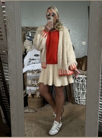 Gilet bouclette écru  orange