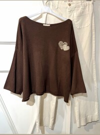 Pull mini cœurs léopard chocolat