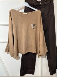 Pull mini cœurs léopard caramel