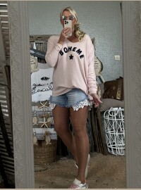 Pull Bohème rose marine