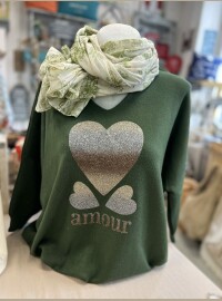 Pull Amour vert sapin