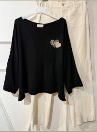 Pull mini cœurs léopard noir