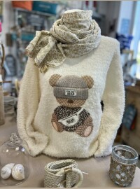 Pull Teddy bear écru