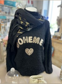 Pull Bohème léopard  noir