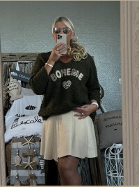 Pull Bohème léopard  kaki