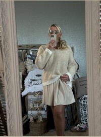 Pull bouclette beige ecru