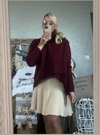 Pull cape col roulé bordeaux