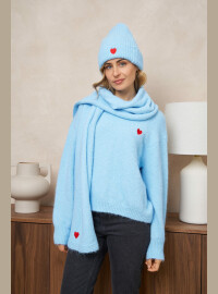 Ensemble pull bonnet écharpe bleu
