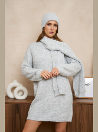 Ensemble robe bonnet écharpe gris