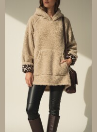 Robe sweat doudou léopard beige