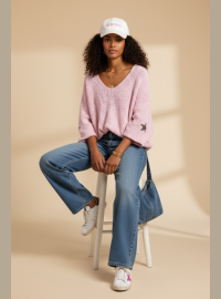 Pull star bouclette rose baby