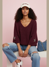 Pull star bouclette bordeaux oversize