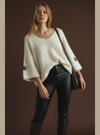 Pull star bouclette blanc oversize