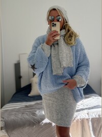 Pull star bouclette bleu oversize