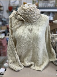 Pull cœur lurex beige