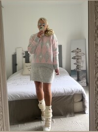 Pull cœurs losanges gris rose