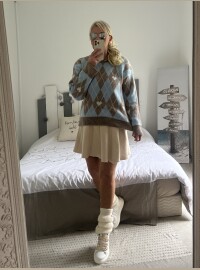 Pull cœurs losanges bleu taupe