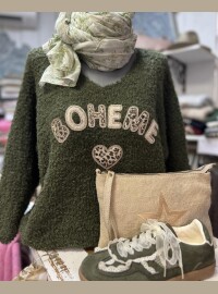 Pull Bohème léopard kaki